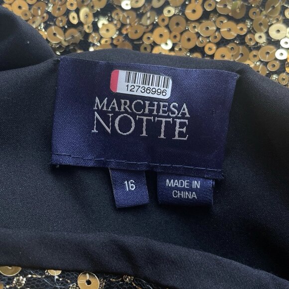 Marchesa Notte Sequined One Shoulder Asymmetric Ruffle Hem Dress Gold Size 16 - Picture 7 of 9